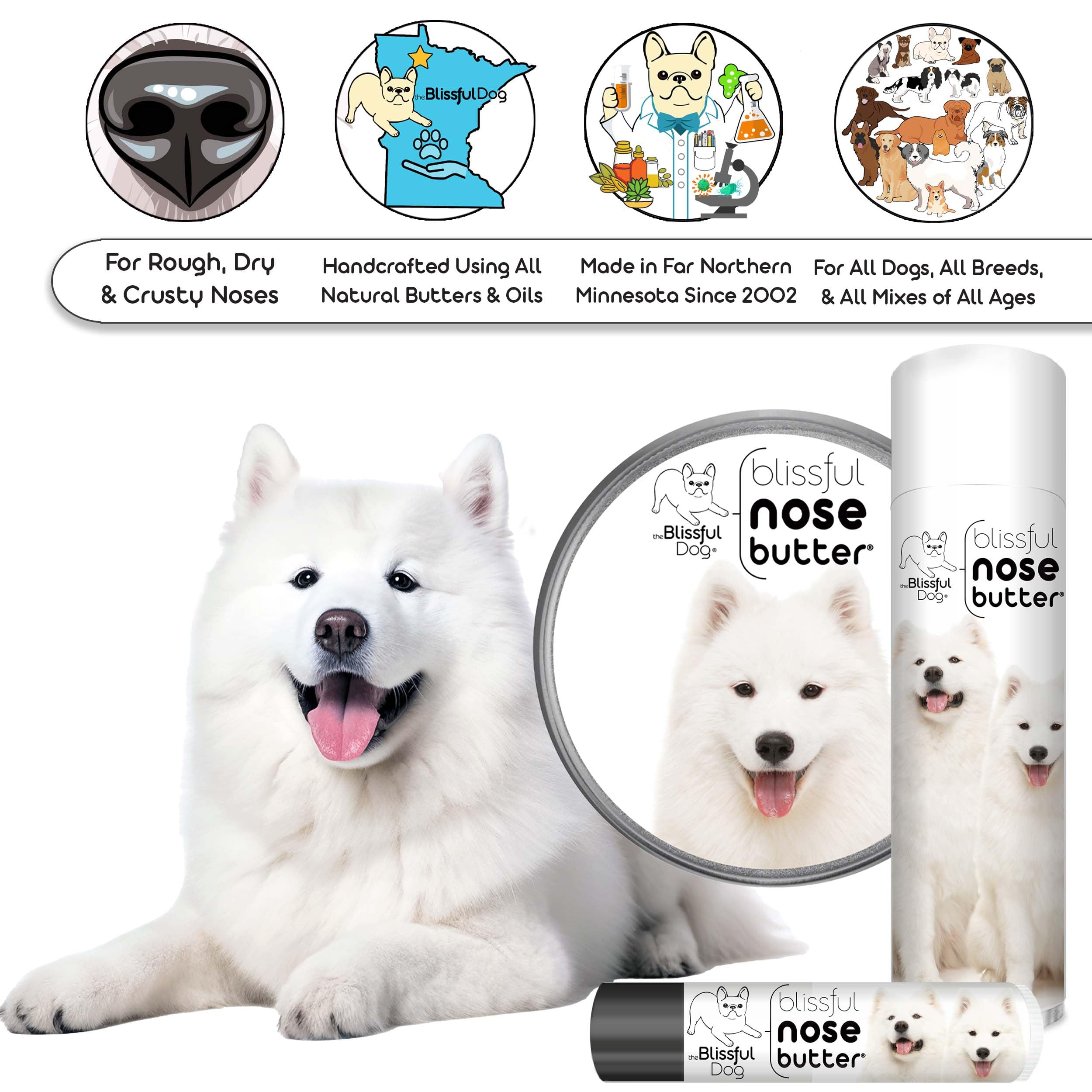 The Blissful Dog Samoyed Unscented Nose Butter - Dog Nose Butter, 2 Ounce